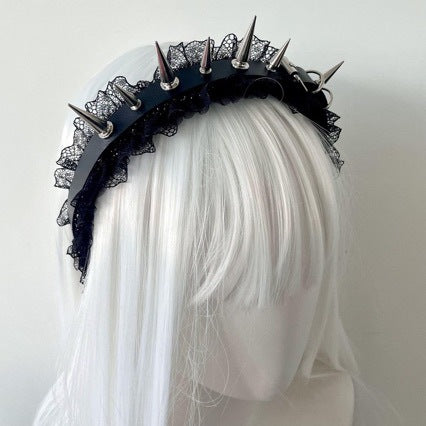 Black Spiked Lace Headband Gothic Punk Hair Accessory