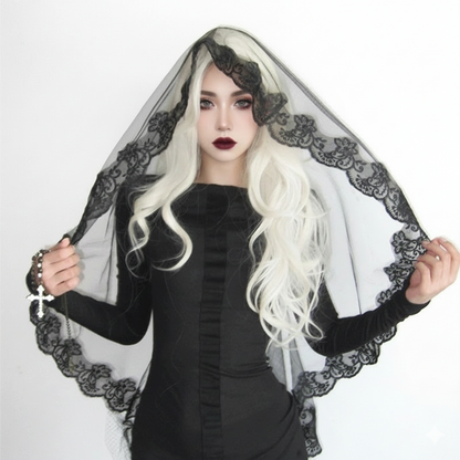 Gothic Black Lace Veil  Vampire Widow Headpiece for Halloween & Cosplay