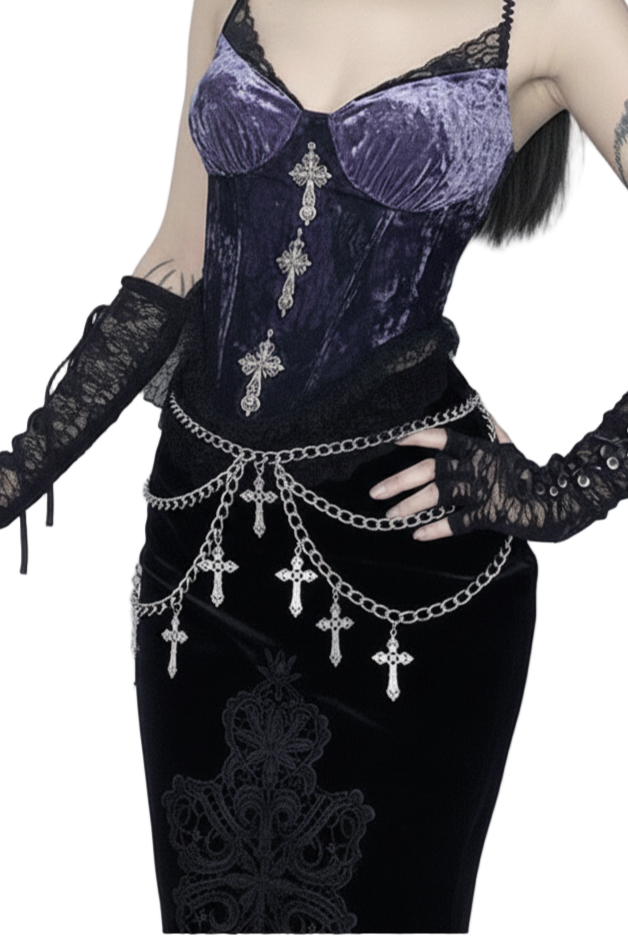 Layered Cross Body Chain Belt  Silver Gothic Waist Belt
