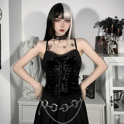 Velvet Lace Corset Cami  Black Gothic Bustier Top