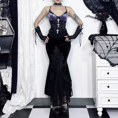 Purple Velvet Corset Cami  Gothic Lace Bustier Top