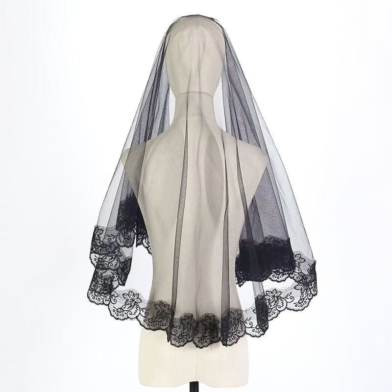 Gothic Black Lace Veil  Vampire Widow Headpiece for Halloween & Cosplay