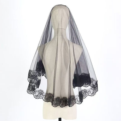 Gothic Black Lace Veil  Vampire Widow Headpiece for Halloween & Cosplay