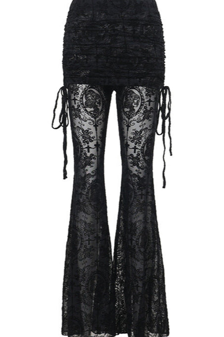 Black lace pants on a white background