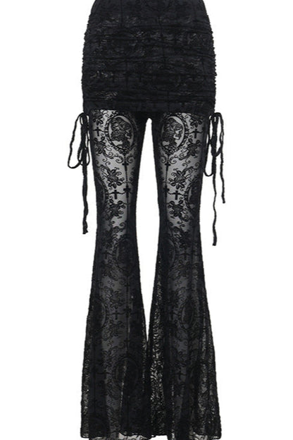 Black lace pants on a white background