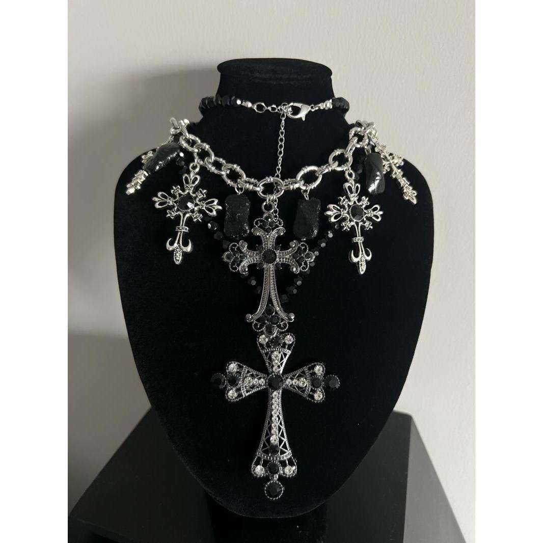 Ghost sister Gothic family handmade niche high-punk cross necklace full set