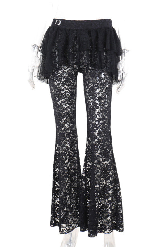 Black lace pants on a white background