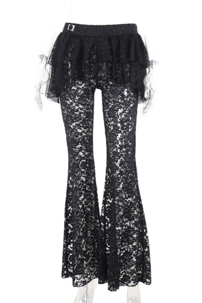 Black lace pants on a white background