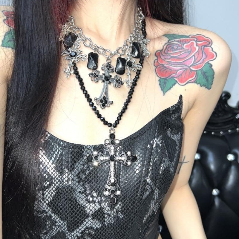 Ghost sister Gothic family handmade niche high-punk cross necklace full set