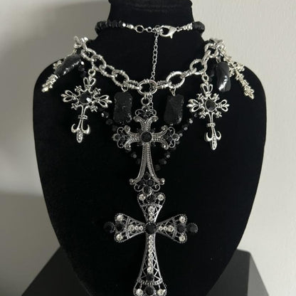Ghost sister Gothic family handmade niche high-punk cross necklace full set