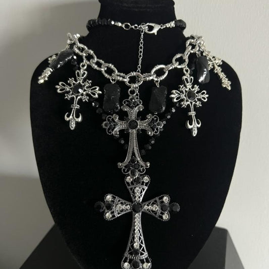 Ghost sister Gothic family handmade niche high-punk cross necklace full set