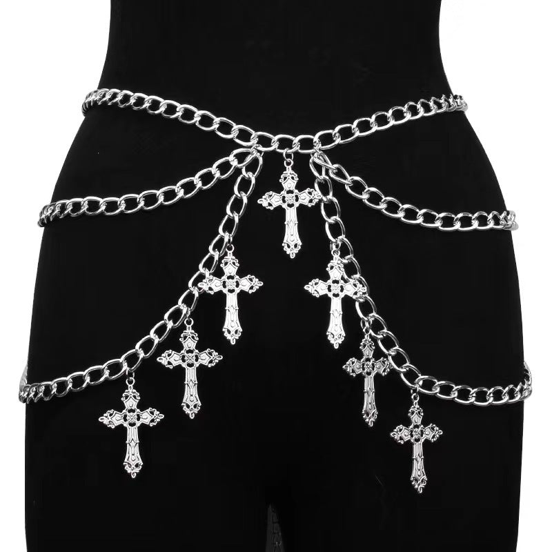 Layered Cross Body Chain Belt  Silver Gothic Waist Belt