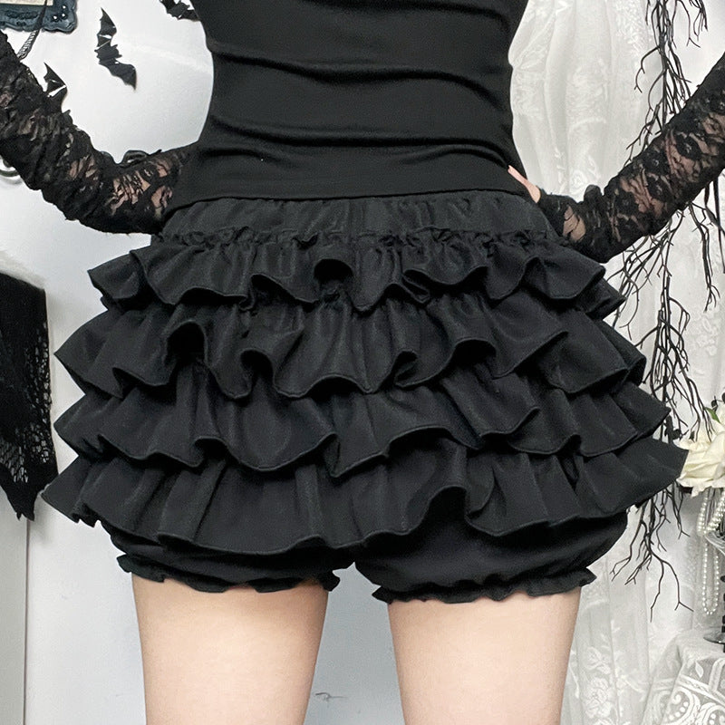 Black Ruffle Mini Skirt – Gothic Tiered with Cross Charms