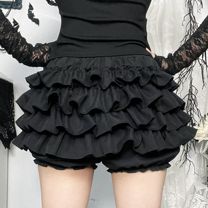 Black Ruffle Mini Skirt – Gothic Tiered with Cross Charms