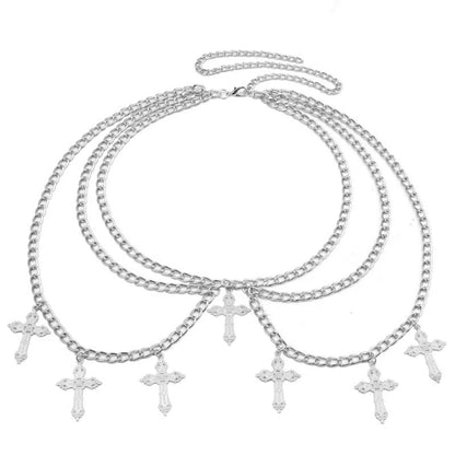 Layered Cross Body Chain Belt  Silver Gothic Waist Belt