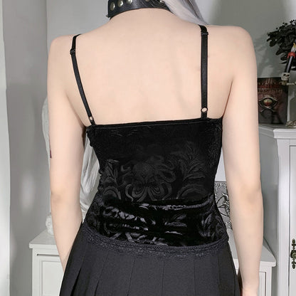 Velvet Lace Corset Cami  Black Gothic Bustier Top