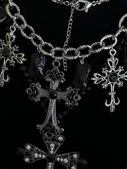 Ghost sister Gothic family handmade niche high-punk cross necklace full set