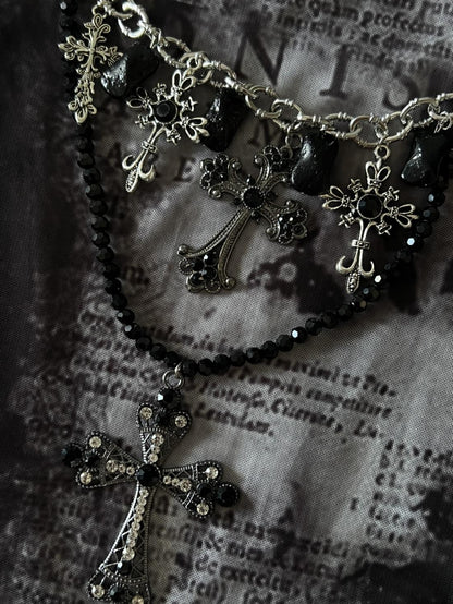 Ghost sister Gothic family handmade niche high-punk cross necklace full set