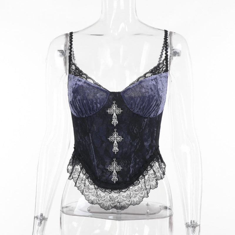 Purple Velvet Corset Cami  Gothic Lace Bustier Top