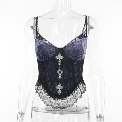 Purple Velvet Corset Cami  Gothic Lace Bustier Top