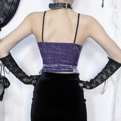 Purple Velvet Corset Cami  Gothic Lace Bustier Top