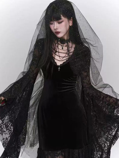 Black Velvet Gothic Dress – Dark Witchy Party Outfit