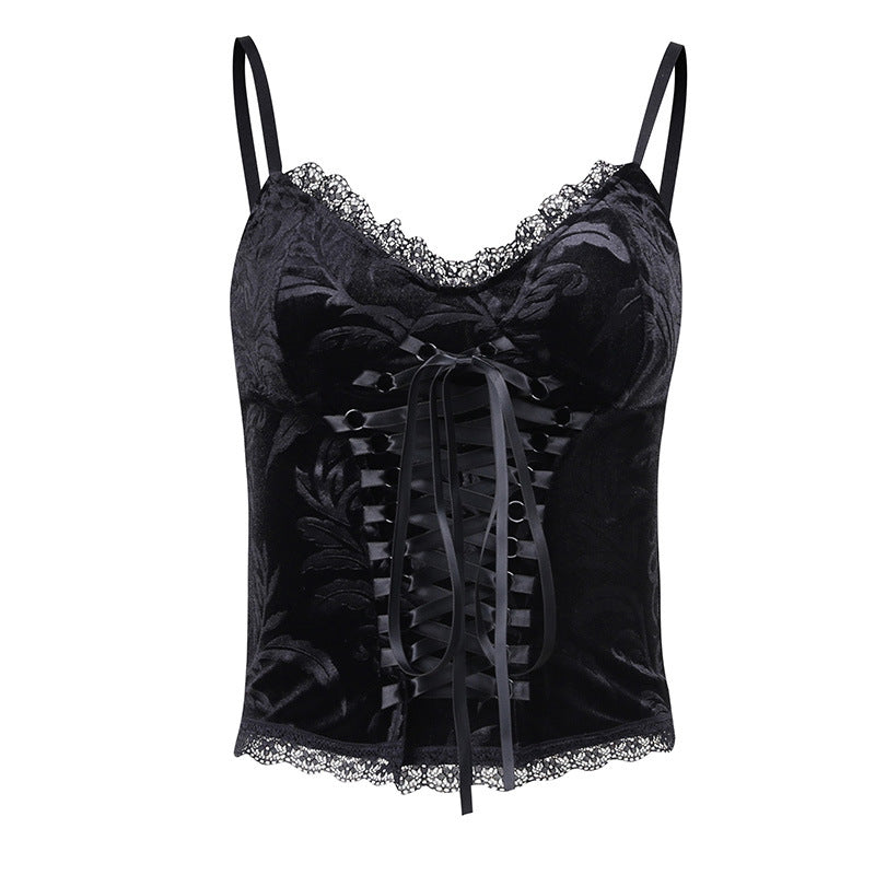 Velvet Lace Corset Cami  Black Gothic Bustier Top