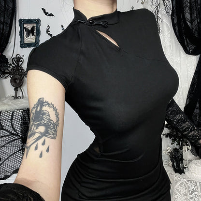 Black Backless Mesh Maxi Dress  Gothic High Neck