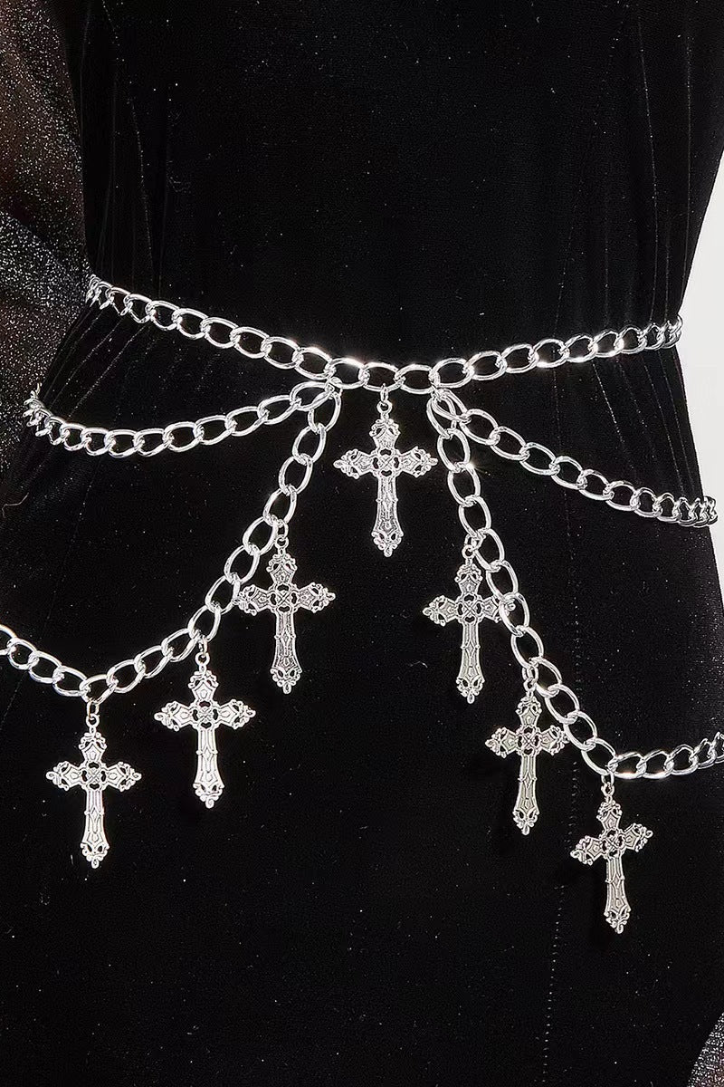 Layered Cross Body Chain Belt  Silver Gothic Waist Belt