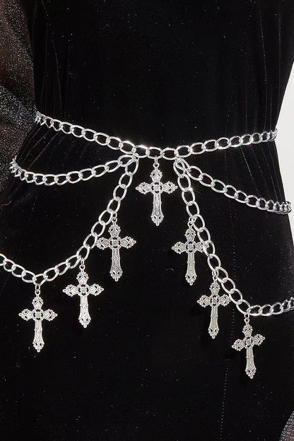 Layered Cross Body Chain Belt  Silver Gothic Waist Belt