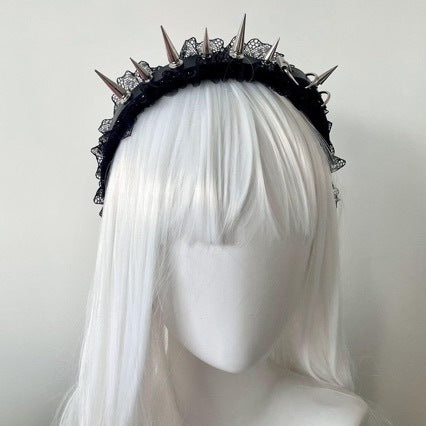 Black Spiked Lace Headband  Gothic Punk Hair Accessory