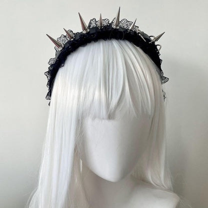 Black Spiked Lace Headband  Gothic Punk Hair Accessory