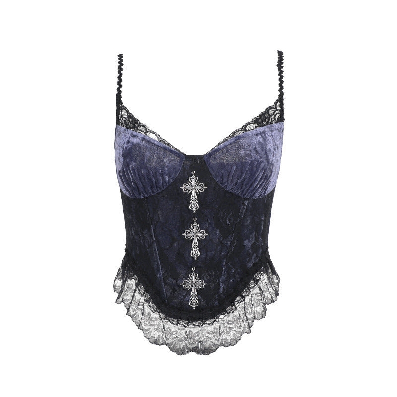 Purple Velvet Corset Cami  Gothic Lace Bustier Top