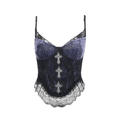 Purple Velvet Corset Cami  Gothic Lace Bustier Top
