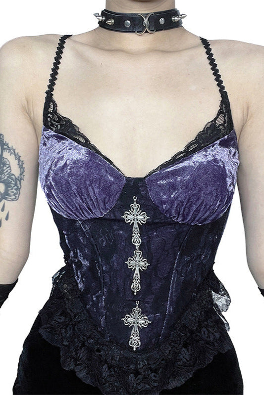 Purple Velvet Corset Cami  Gothic Lace Bustier Top