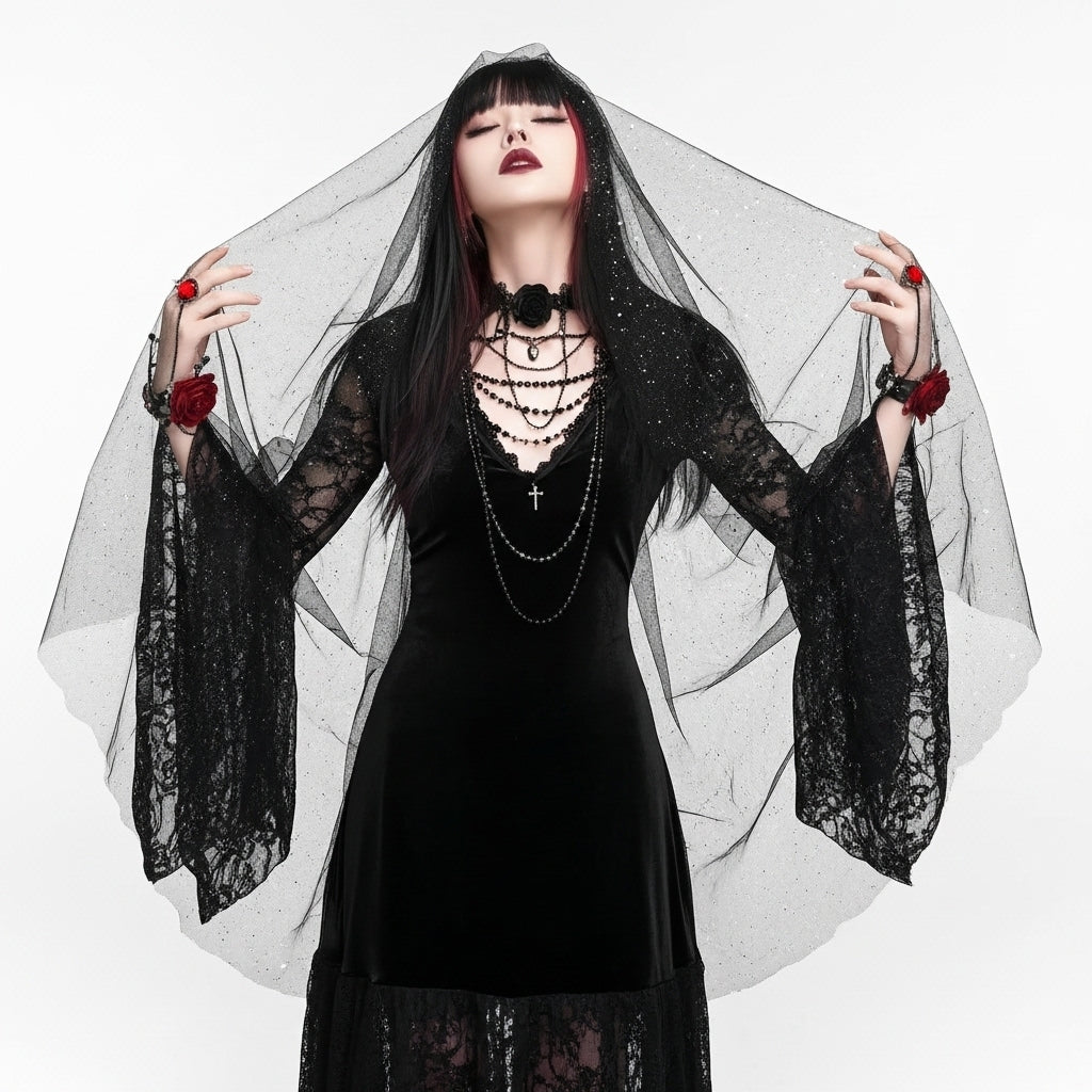 Black Velvet Gothic Dress – Dark Witchy Party Outfit
